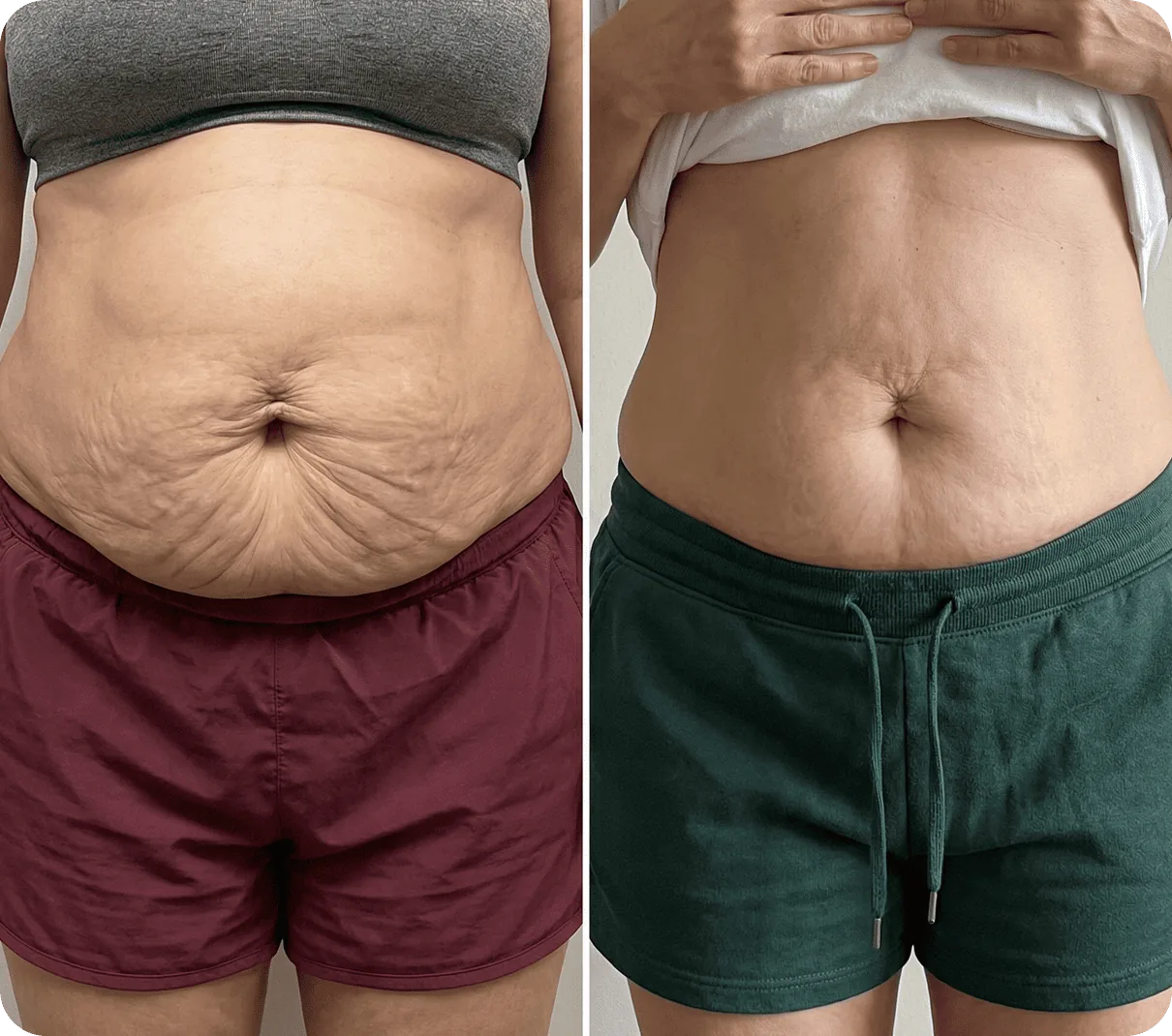 Before and after belly transformation after 30 days of Akemi